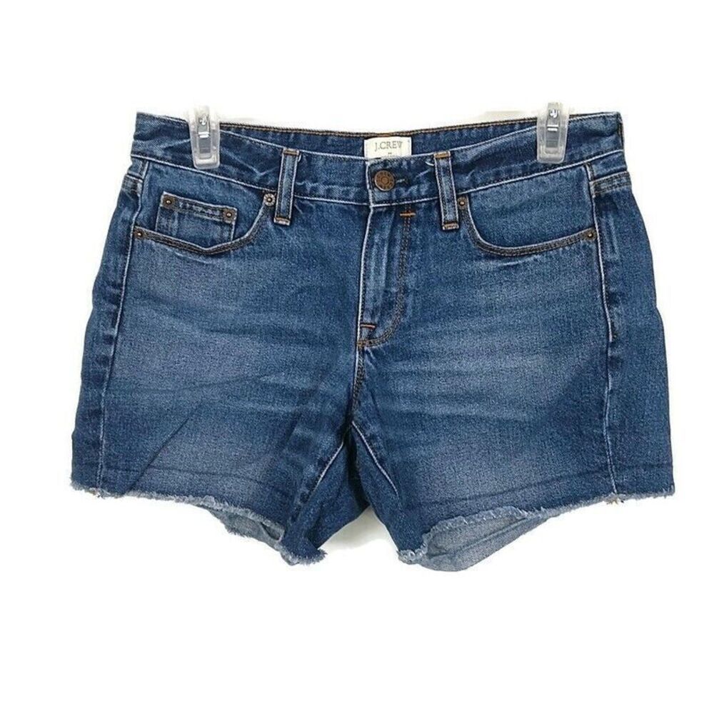 J Crew Womens sz 26 Jean Shorts Med Wash Faded Denim Frayed Hem
